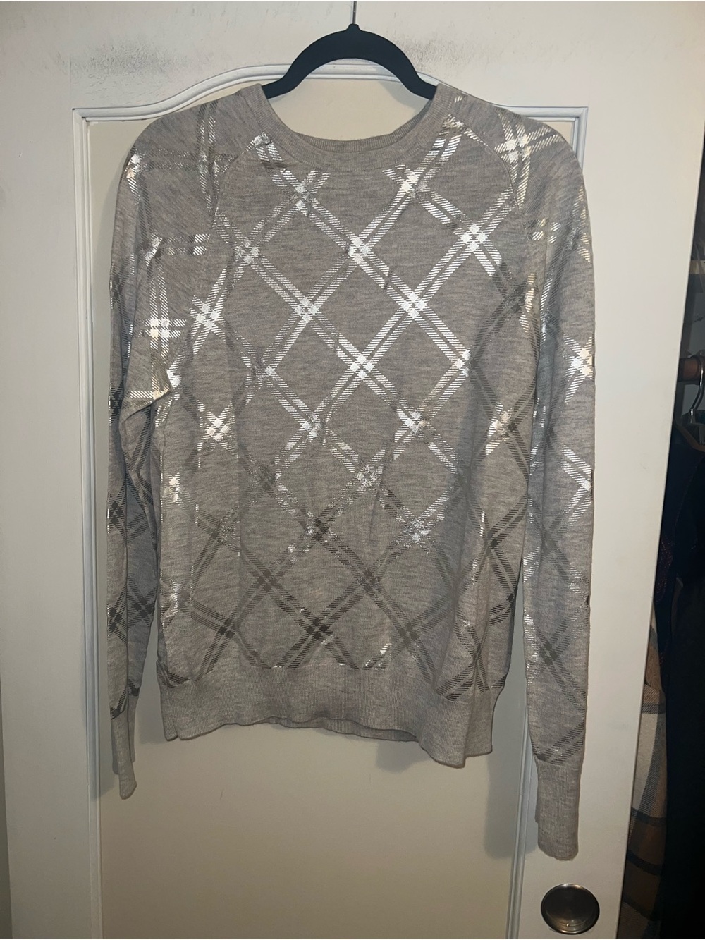 Equipment Femme Metallic Accent Plaid Lightweight Crewneck Sweater